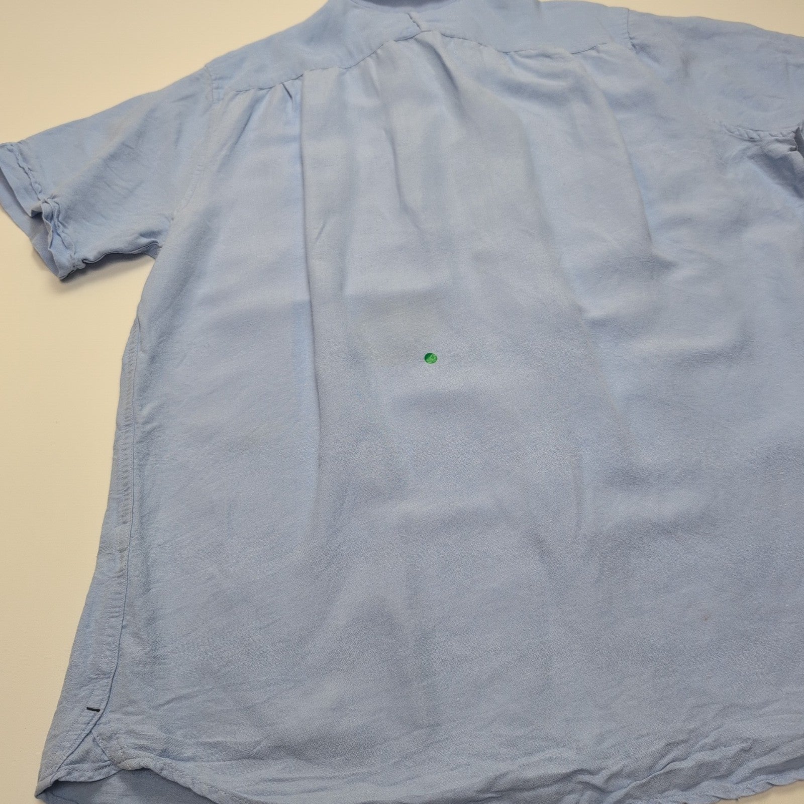 Chemise Nautica L Bleu Clair Rayonne Lin Manches Courtes Logo Brodé Vintage