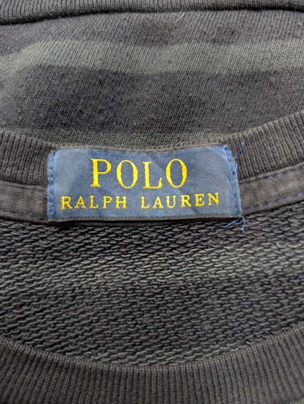 Sweat Polo Ralph Lauren M Bleu Marine Rayures Grises Logo Blanc Col Rond