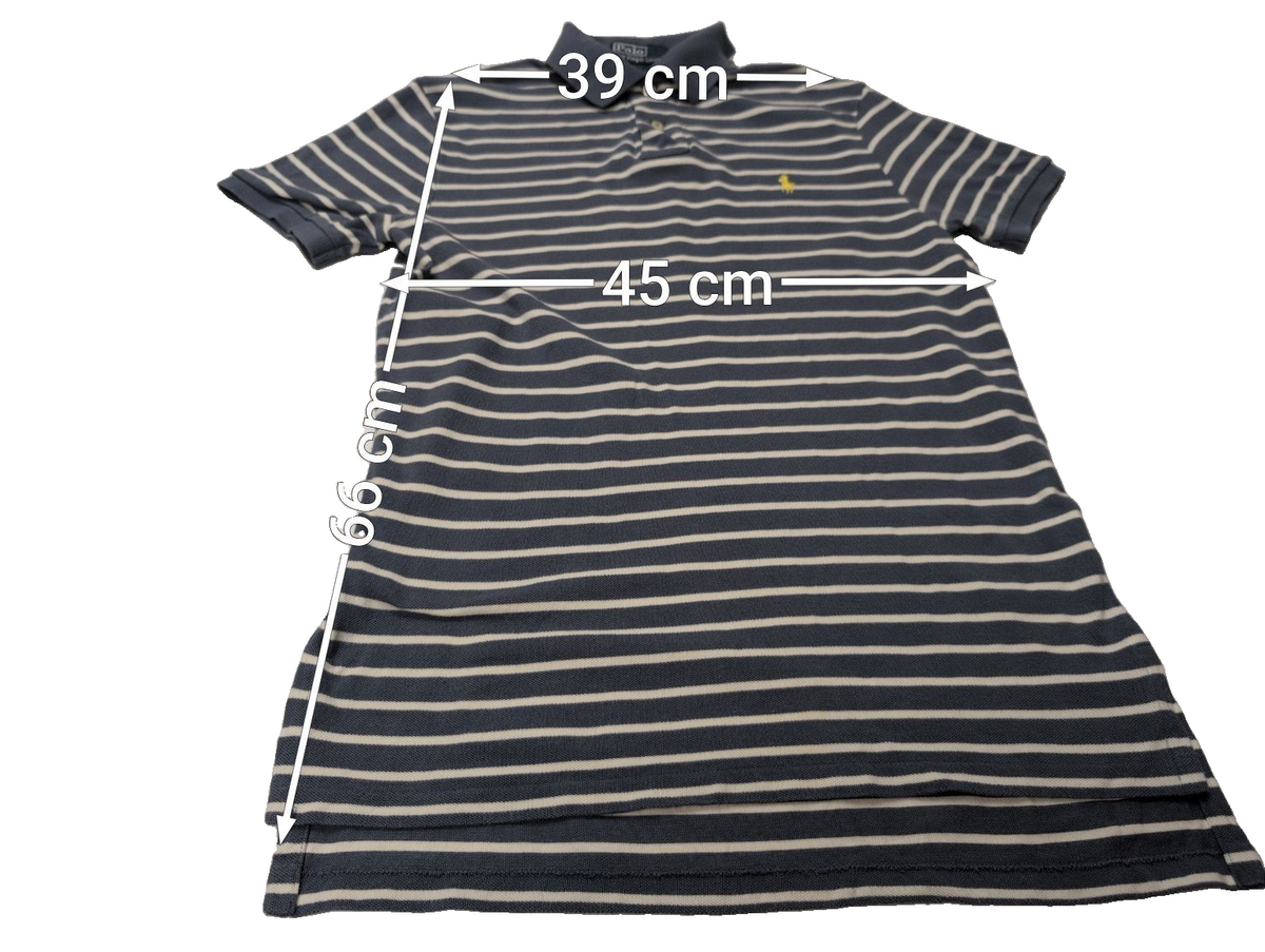 Polo manches courtes Polo Ralph Lauren M bleu rayures écrues logo jaune Custom 