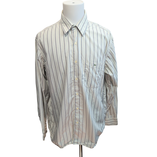 Chemise Lacoste XXL Blanc Cassé Rayures Bordeaux Bleu Poche manches longues