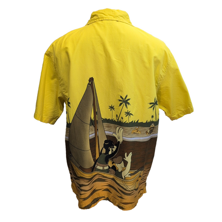 Chemise Hawaïenne Walt Disney World M Mickey 100% Coton Jaune Orange