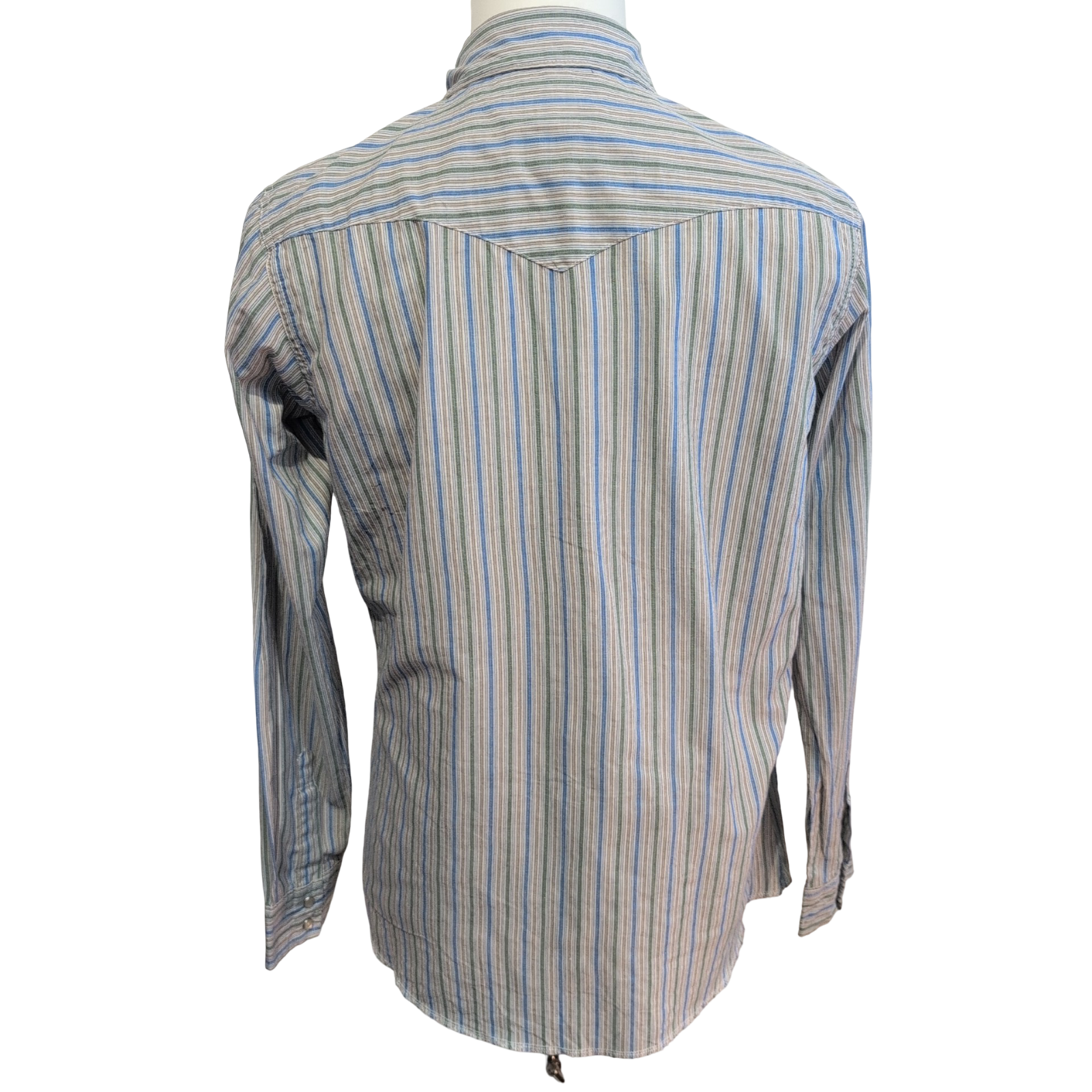 Chemise Wrangler Style Western Manches Longues Rayures Bleu et Vert Taille XXL