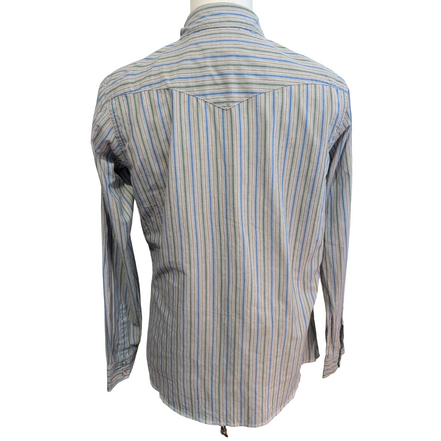 Chemise Wrangler Style Western Manches Longues Rayures Bleu et Vert Taille XXL