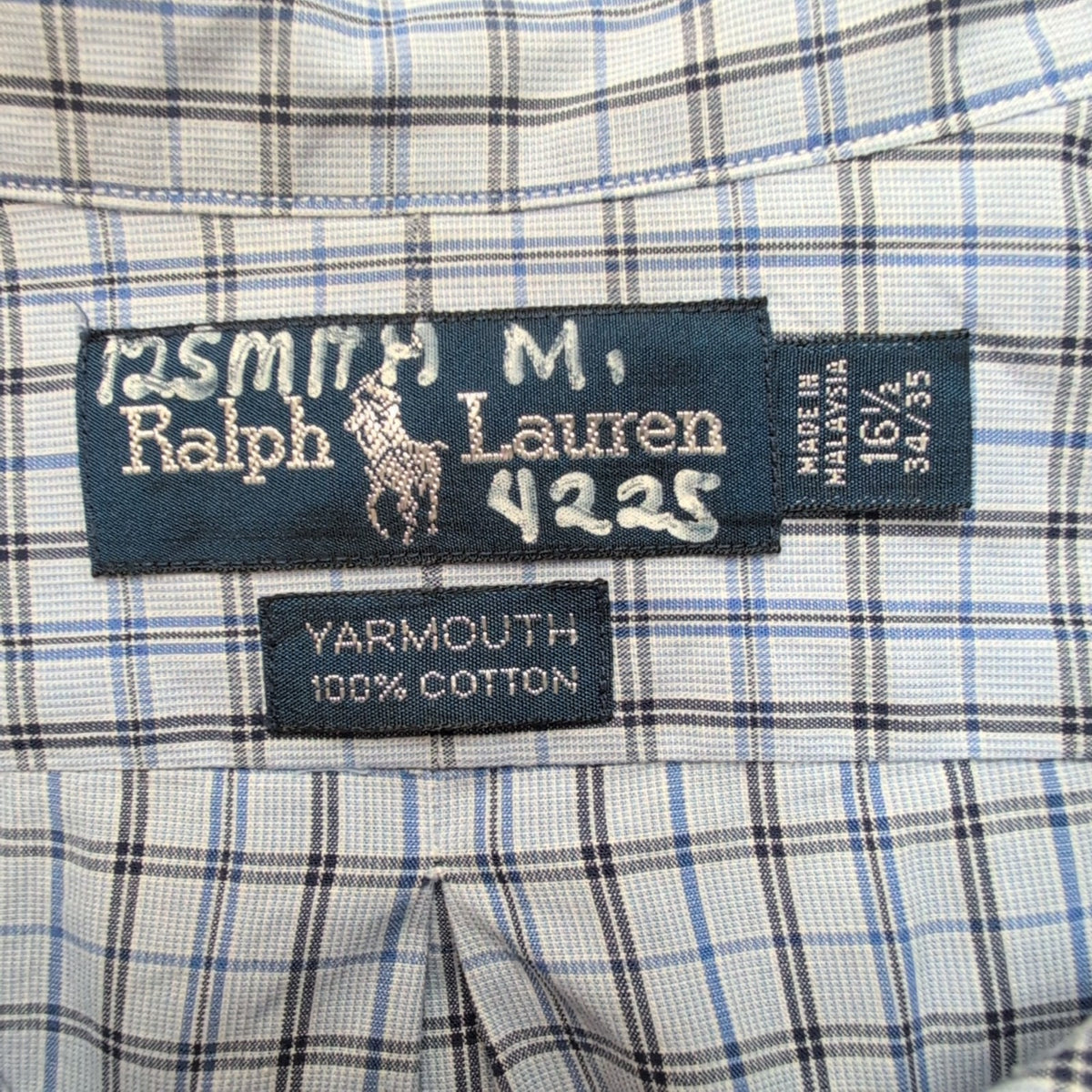 Chemise Ralph Lauren Vintage Yarmouth L bleu carreaux manches longues
