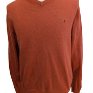 Pull Tommy Hilfiger Orange Foncé Coton & Cachemire Col V - Taille S
