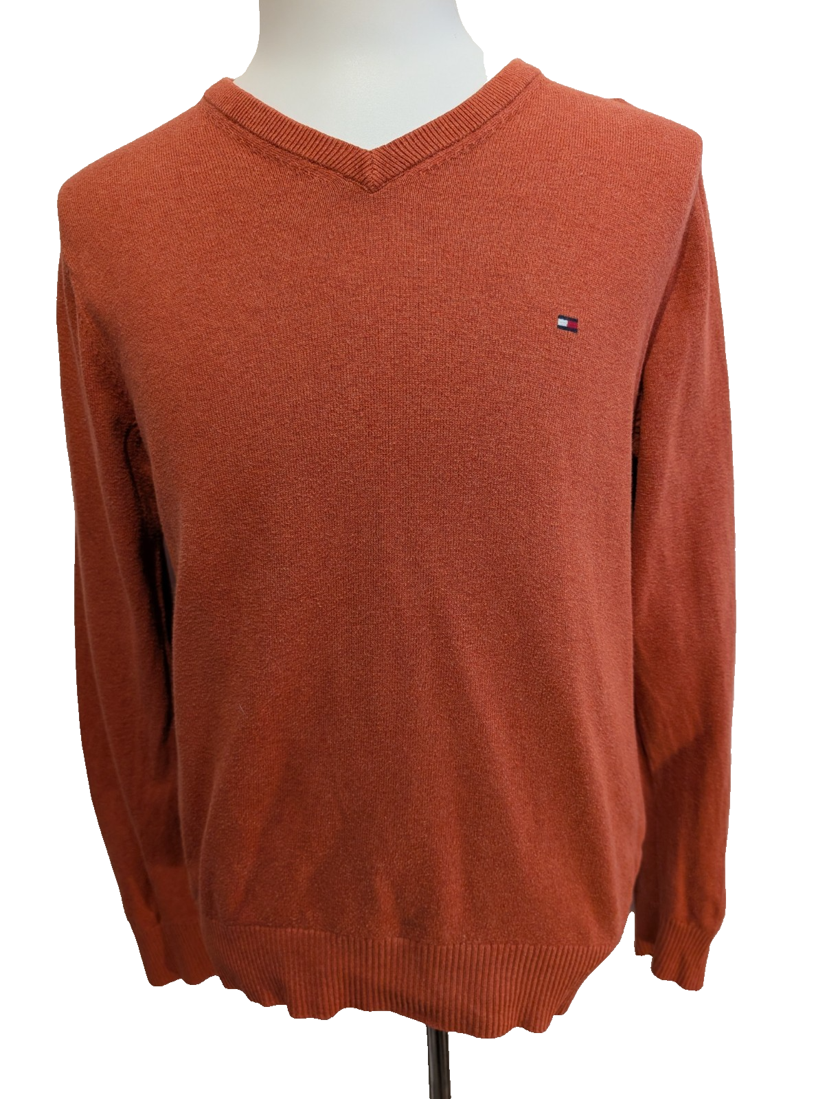 Pull Tommy Hilfiger Orange Foncé Coton & Cachemire Col V - Taille S