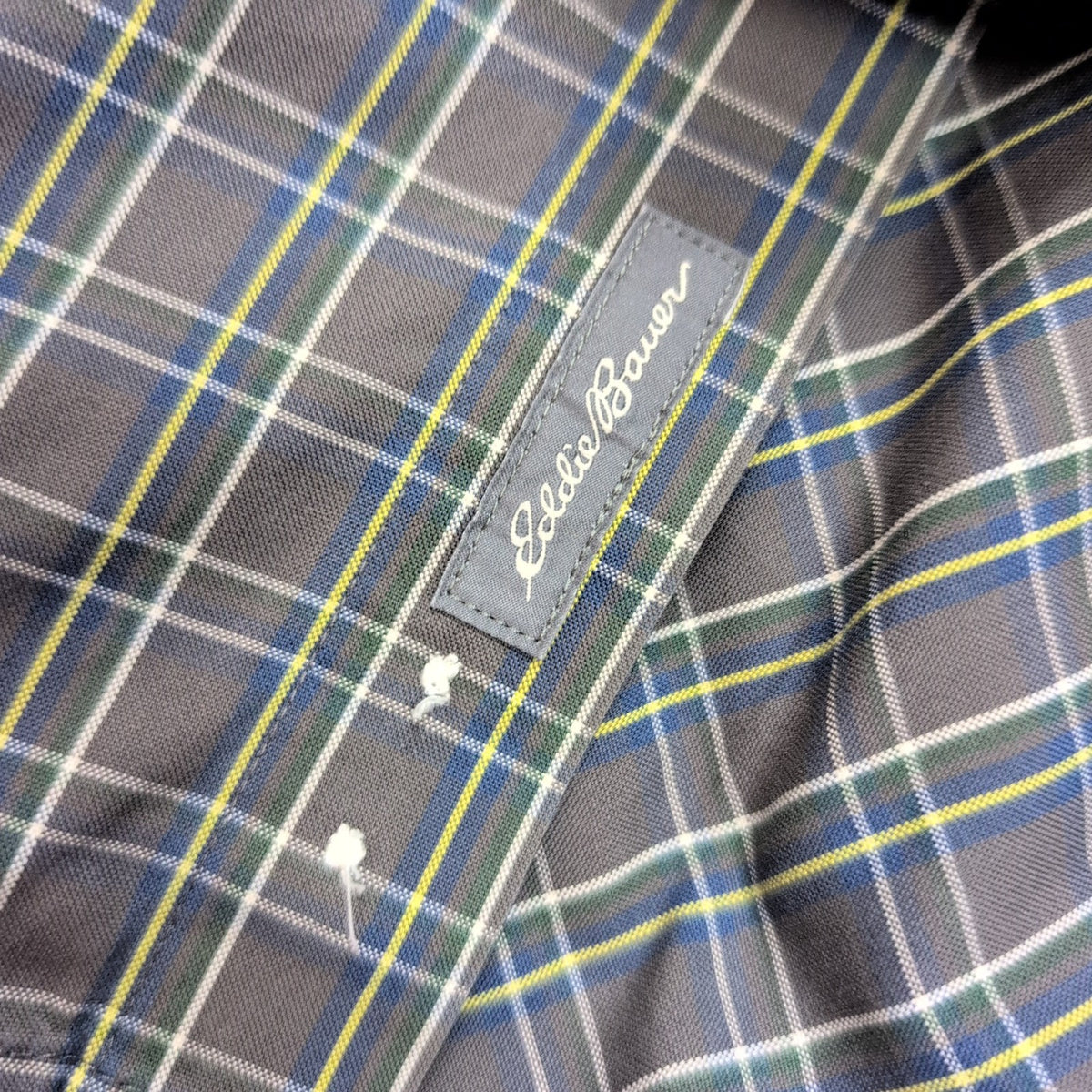 Chemise Eddie Bauer L Col Mao Gris foncé Carreaux Manches courtes Classic Fit