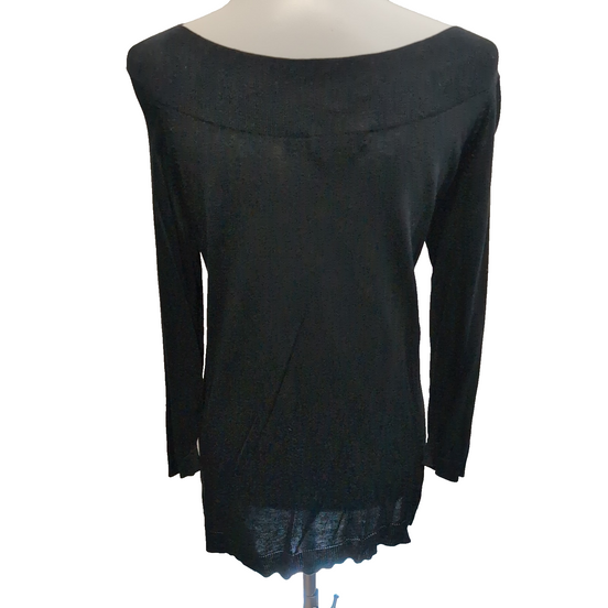 Pull Lauren Ralph Lauren Femme L Noir 89% Soie 11% Cachemire Col Bateau
