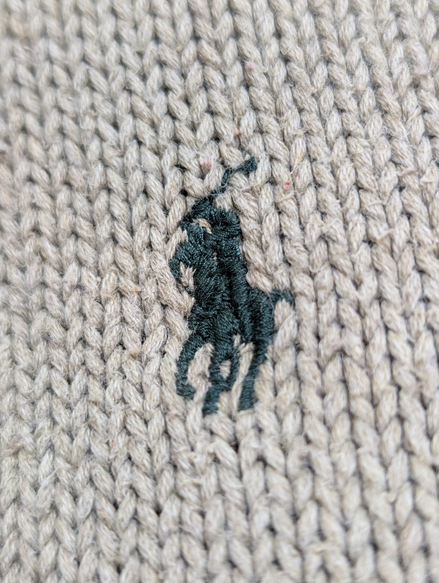 Pull Polo Ralph Lauren Beige Logo Vert - 100% Coton Maille Dense - Taille L