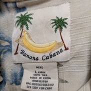 Chemise Hawaïenne Banana Cabana 100% Soie Blanc Cassé & Fleurs Bleues - Taille L