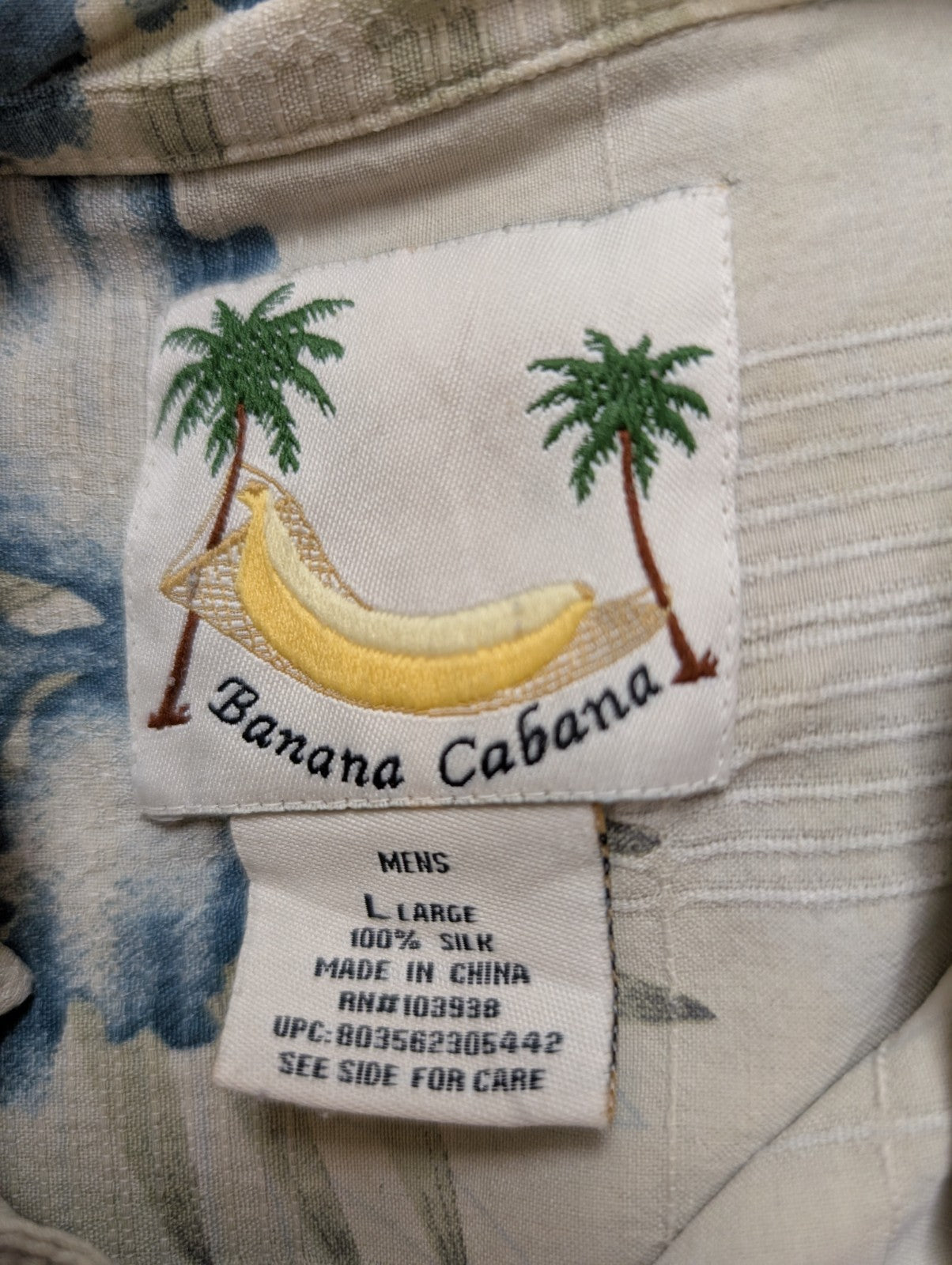 Chemise Hawaïenne Banana Cabana 100% Soie Blanc Cassé & Fleurs Bleues - Taille L