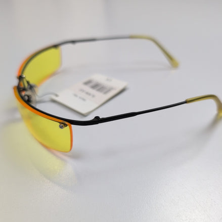 Lunettes de soleil Y2K Branche fine Métal Noir Mat Rectangulaire Jaune