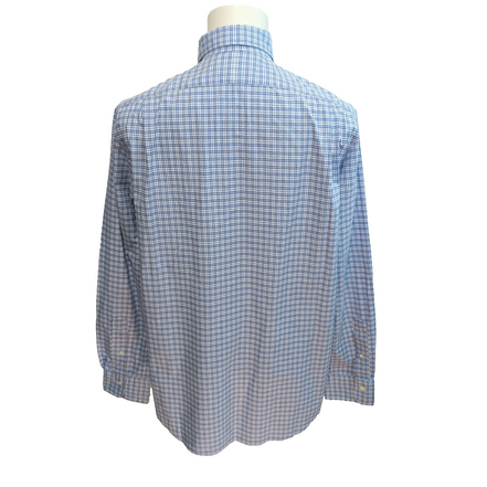 Chemise Polo Ralph Lauren L Bleu Carreaux 100% Coton Sans Logo Classique