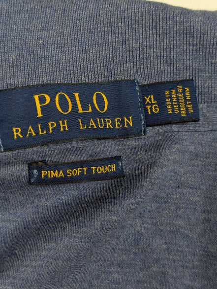 Polo manches courtes Polo Ralph Lauren XL bleu chiné logo orange Pima Soft Touch