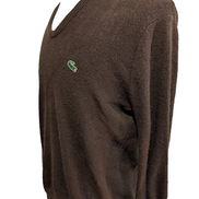 Pull Vintage IZOD Lacoste M marron col V 100% Orlon Logo crocodile brodé