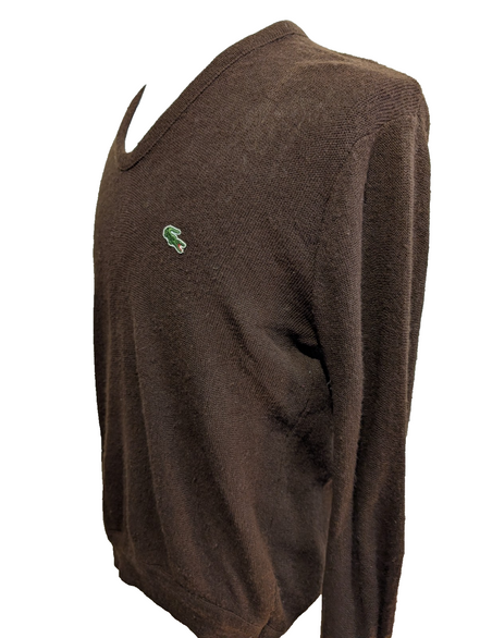 Pull Vintage IZOD Lacoste M marron col V 100% Orlon Logo crocodile brodé