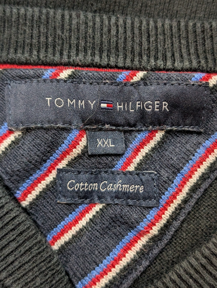 Pull Tommy Hilfiger Homme Col V Noir Coton et Cachemire - Taille XXL