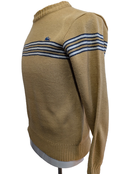 Pull Vintage IZOD Lacoste Enfant 18 (XL) beige rayures bleu acrylique logo brodé