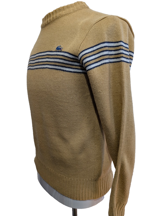 Pull Vintage IZOD Lacoste Enfant 18 (XL) beige rayures bleu acrylique logo brodé