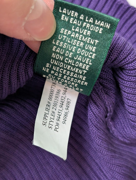 Pull LAUREN Ralph Lauren S violet 100% soie col à volants maille côtelée