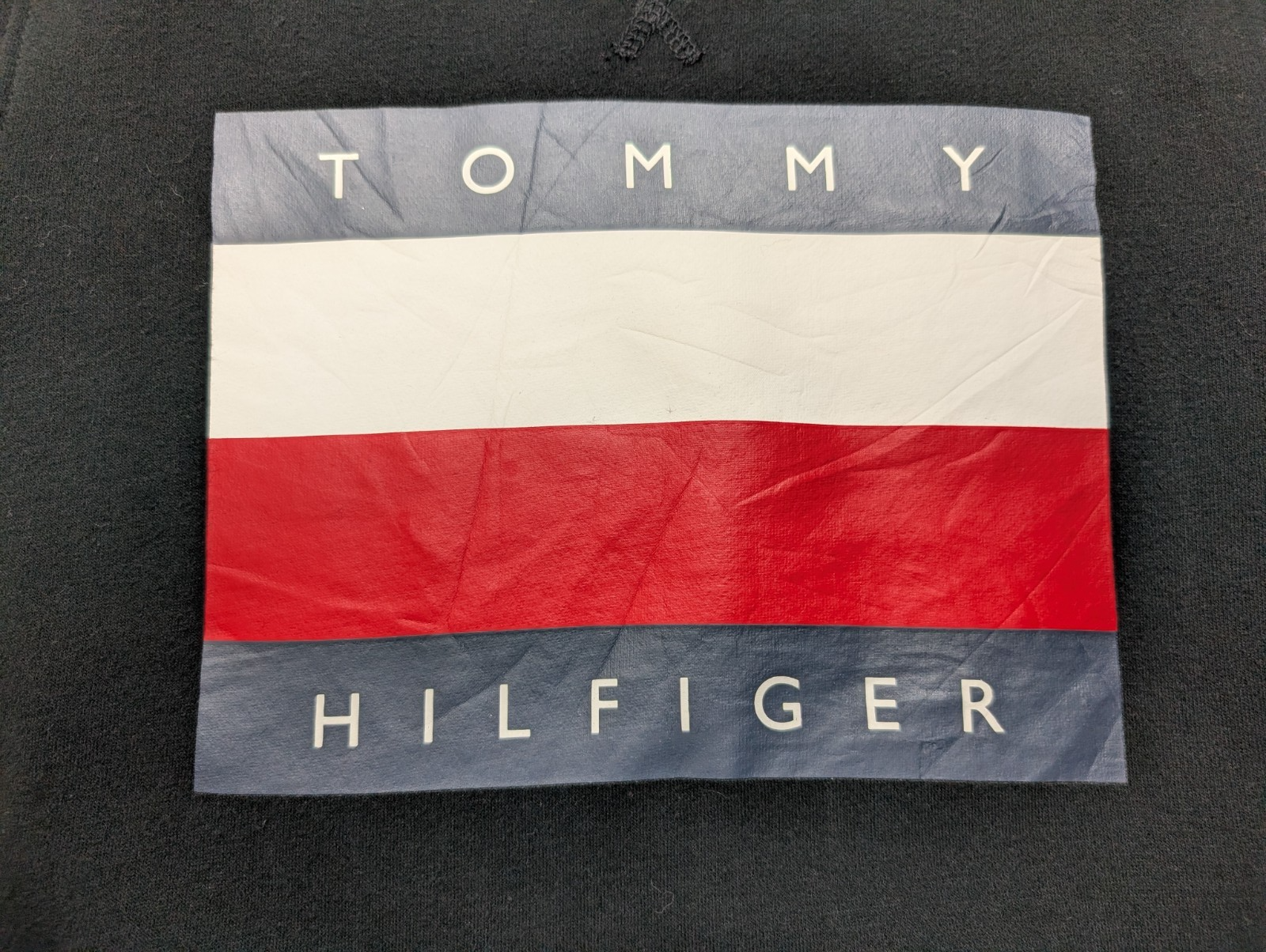 Sweat Tommy Hilfiger vintage noir grand logo sérigraphié homme taille S