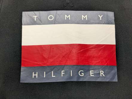 Sweat Tommy Hilfiger vintage noir grand logo sérigraphié homme taille S