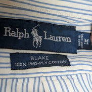 Chemise Polo Ralph Lauren Shirt M L Blake Double Rayures Bleu Button Down Logo