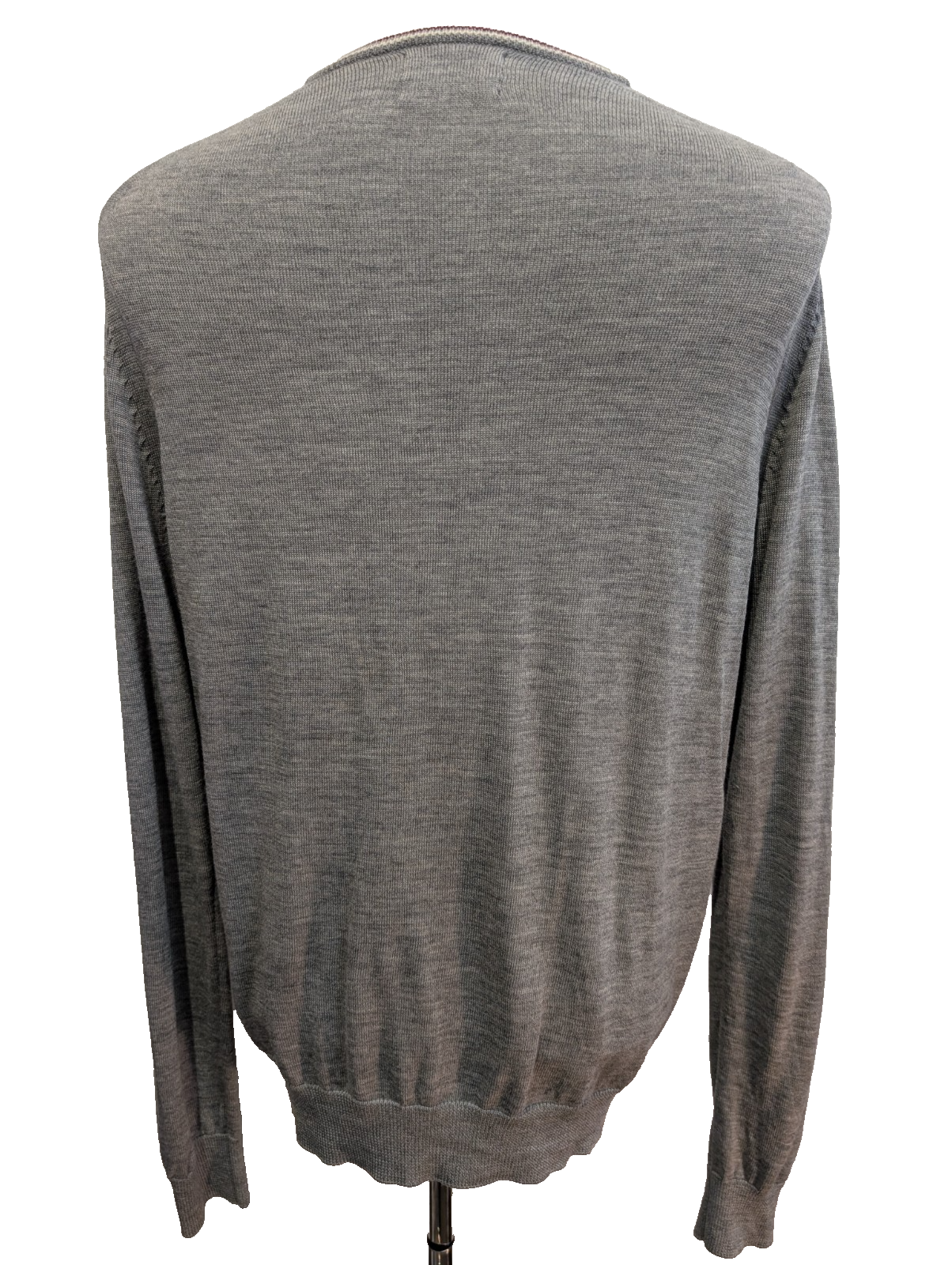 Pull Fred Perry Gris Clair Col V 100% Laine Mérinos Logo Bordeaux - Taille L