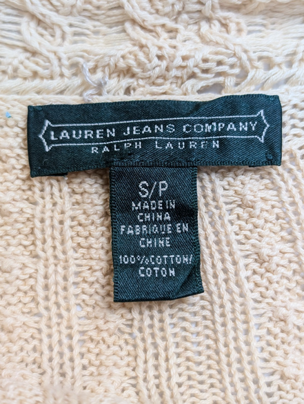 Gilet Lauren Ralph Lauren femme S beige coton torsadé dentelle cardigan