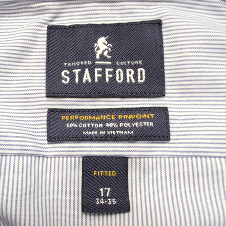 Chemise Stafford Taille XL Bleue Rayures Performance Pinpoint Coton Polyster