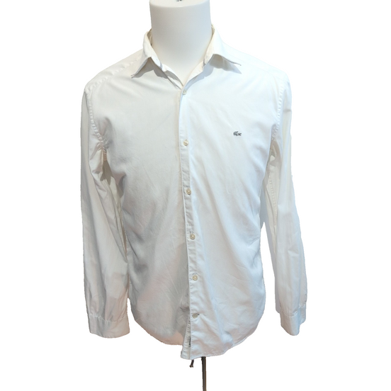 Chemise Lacoste Slim Fit 39 S (M ajusté) Blanche 100% Coton Logo Gris