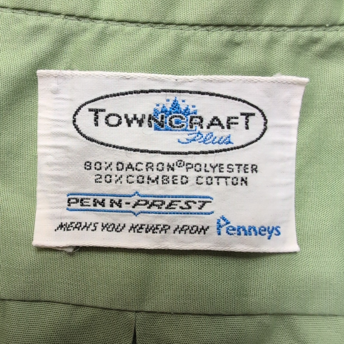 Chemise TOWNCRAFT Taille L Verte Col Pointe Permanent Press Vintage