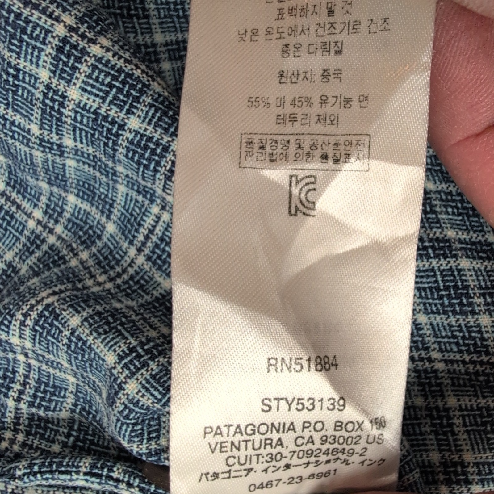 Chemise Patagonia S Bleu Carreaux Chanvre Coton Bio Manches Courtes