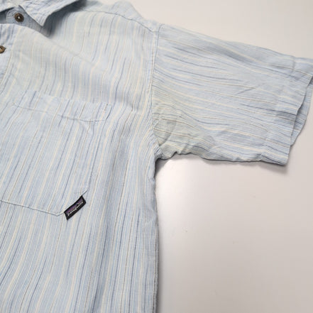 Chemise Patagonia S 100% Chanvre Bleu Rayures Manches Courtes Vintage