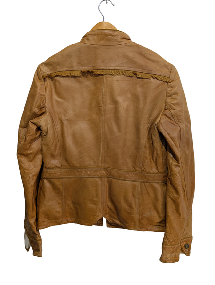 Veste cuir marron clair Sei avec franges femme taille XL #29c