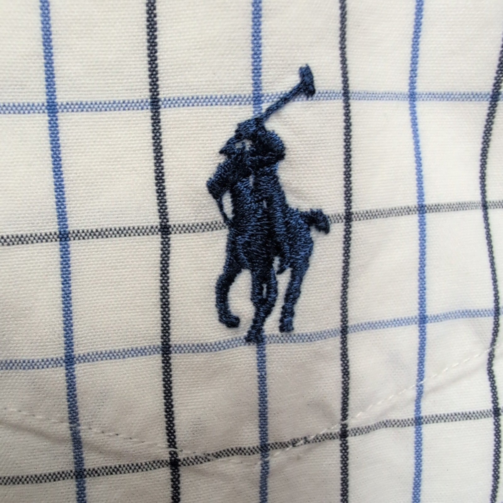 Chemise Ralph Lauren L Blake Blanche Carreaux Bleu Noir 100% Coton