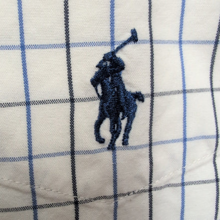 Chemise Ralph Lauren L Blake Blanche Carreaux Bleu Noir 100% Coton