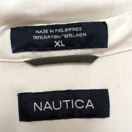 Chemise Hawaïenne Nautica XL Rayonne Palmier Beige manches courtes