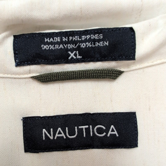 Chemise Hawaïenne Nautica XL Rayonne Palmier Beige manches courtes