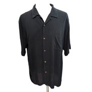 Chemise Hawaïenne Vintage Silk Taille XL Noire 100% Soie Manches Courtes