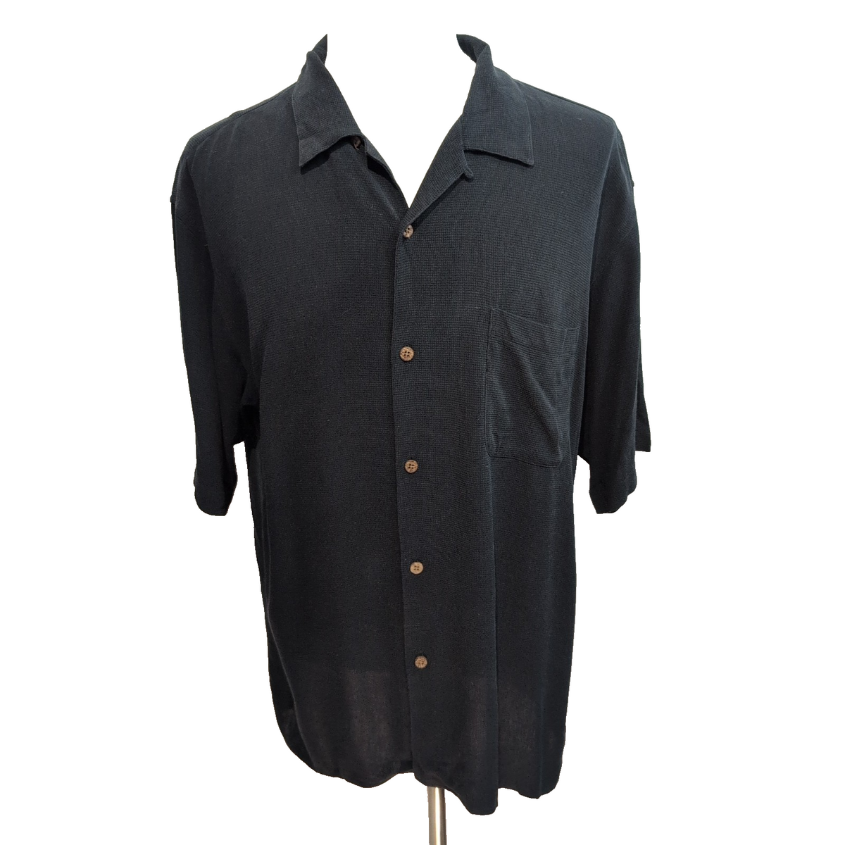 Chemise Hawaïenne Vintage Silk Taille XL Noire 100% Soie Manches Courtes