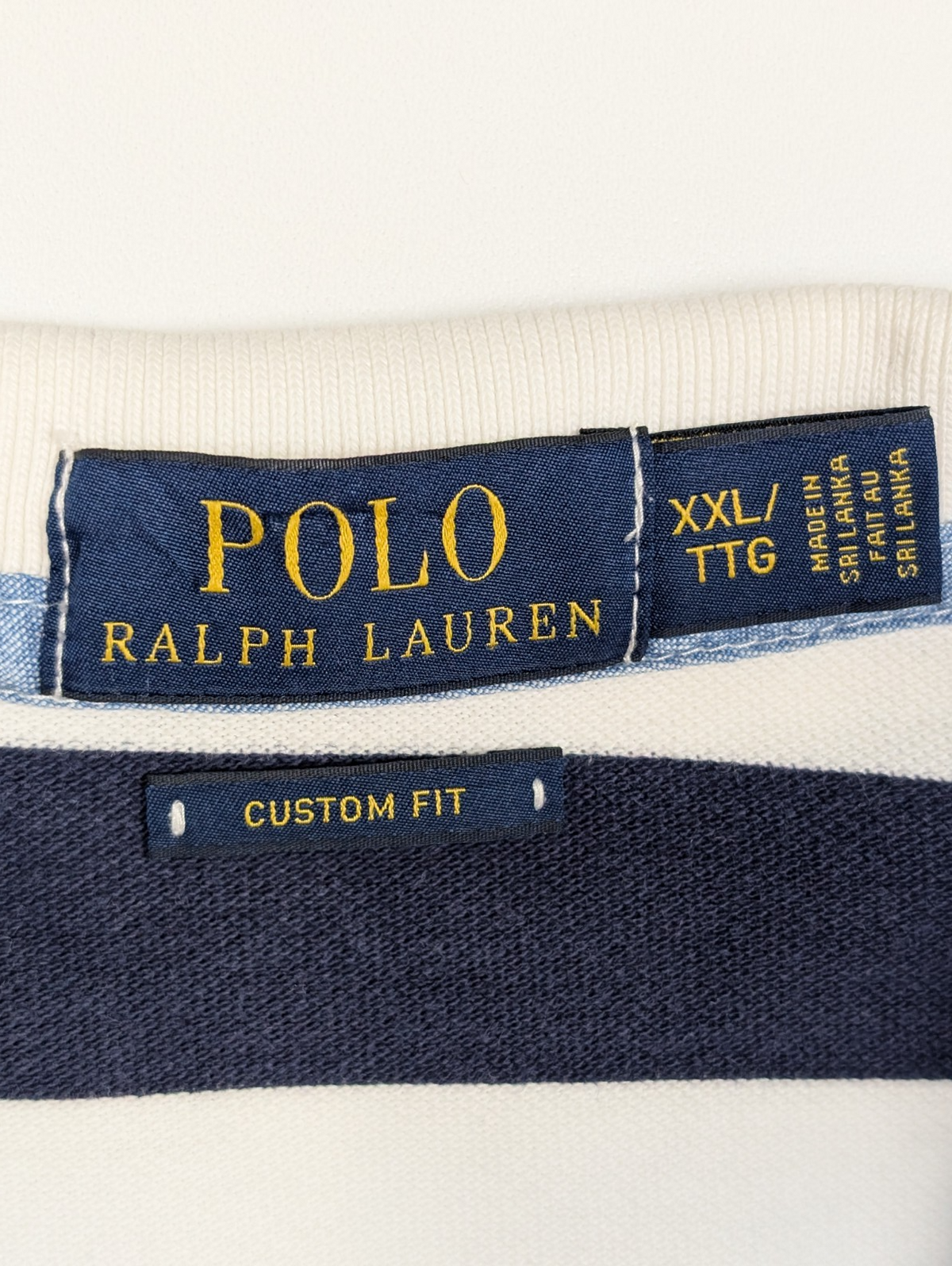 Polo rugby manches courtes Polo Ralph Lauren XXL rayures marine blanc Custom Fit