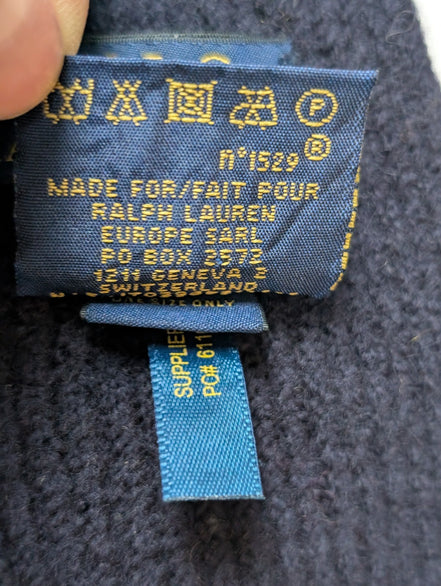Écharpe Polo Ralph Lauren Bleu Marine 100% Laine Mérinos Logo Rouge