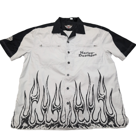Chemise Harley Davidson L Flammes Tête de Mort 2 Poches Zippées Manches courtes