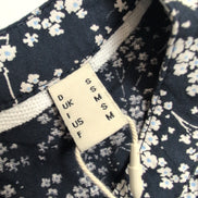 Haut Esprit Femme M Bleu Marine Fleuri Blanc Manches Courtes Viscose Neuf