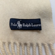 Écharpe Polo Ralph Lauren Blanc Cassé 100% Laine Logo Poney Marron