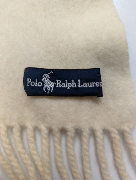 Écharpe Polo Ralph Lauren Blanc Cassé 100% Laine Logo Poney Marron