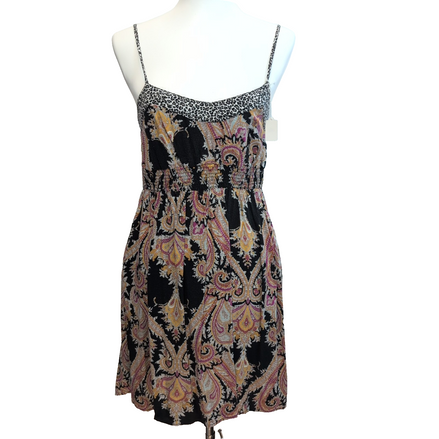 Robe d'été Femme Noir Motif Paisley Rayonne Bretelles Réglables M/L