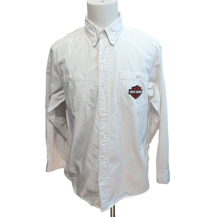Chemise Harley-Davidson L Blanche 2 Poches Logo Brodé 100% Coton