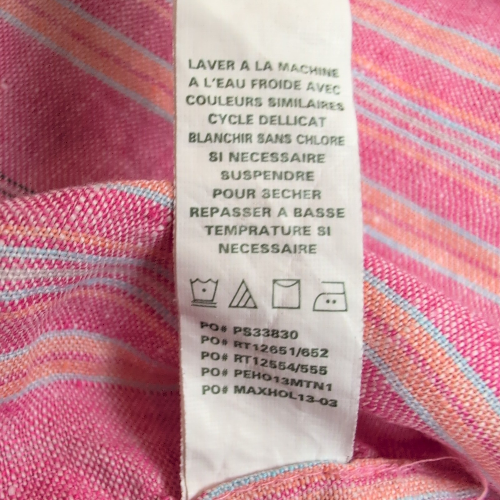 Chemise Perry Ellis 100% Lin Rose Rayures Manches Courtes Taille L